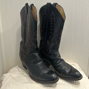 PanHandle Slim Black Leather Cowboy Boots Red Details Men’s 9 EE